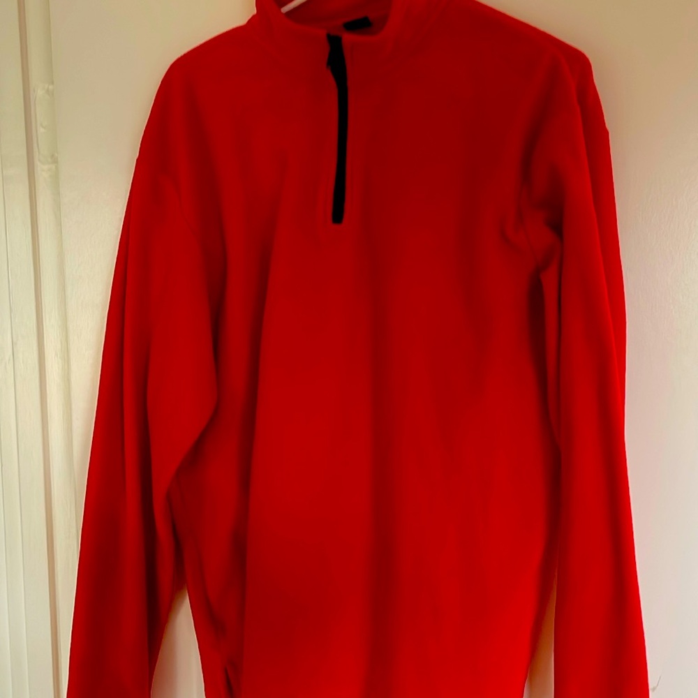 Pullover Fleece Sweatshirt Sz L Red 1/4 Zip Embroidered Employee Apple Logo